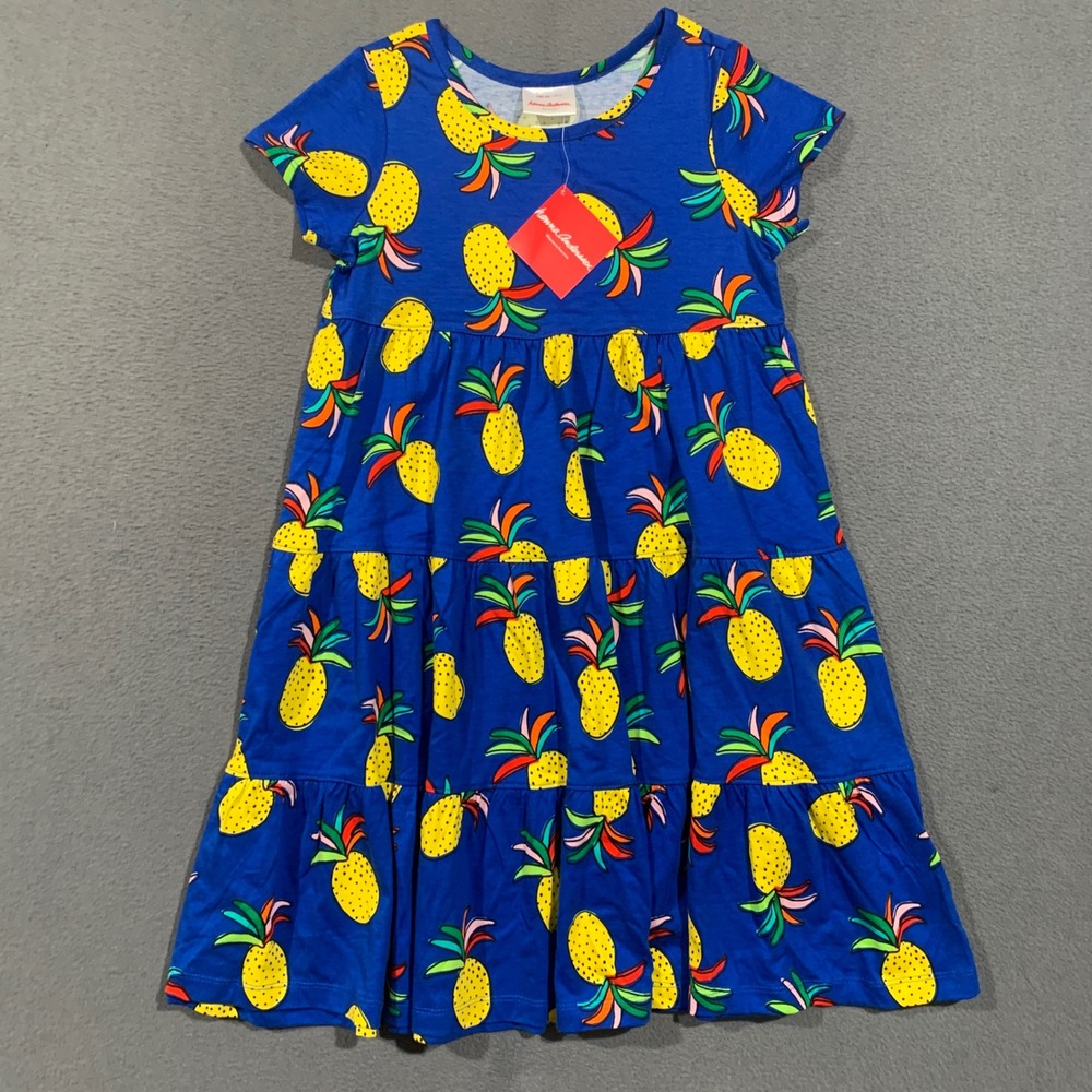 Hanna Andersson Pineapple Print Dress Kids Size 8 Blue Cotton Summer New